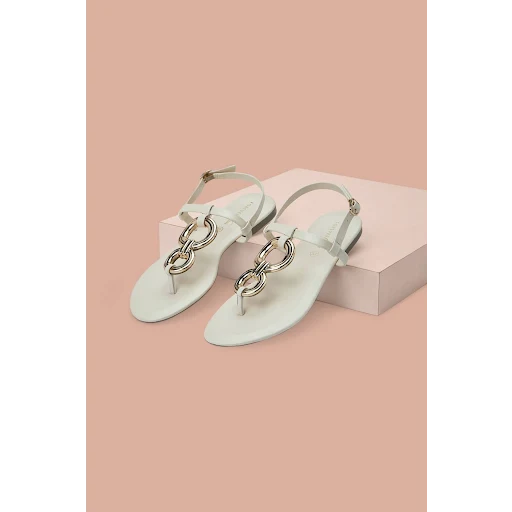 Forever Glam Off White Buckle Detail Casual Women Flat Sandals